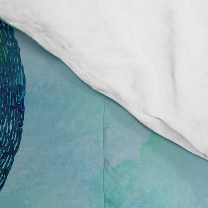 Octopus blue green mixed media underwater artwork Comforter Gallery Image 4