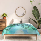 Octopus blue green mixed media underwater artwork Comforter Gallery Image 3