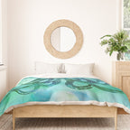 Octopus blue green mixed media underwater artwork Duvet Cover Gallery Image 3