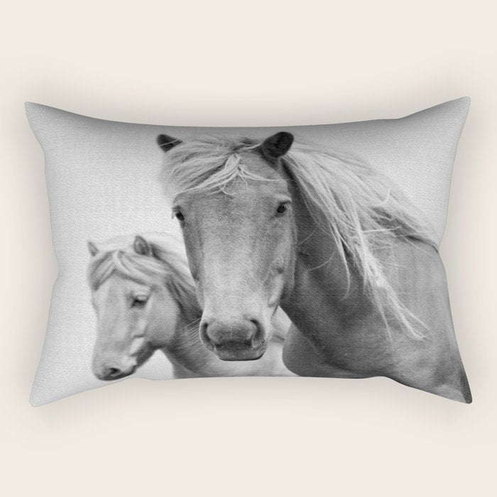 Horses - Black & White Rectangular Pillow Gallery Image 1