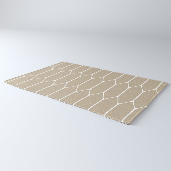 Long Honeycomb Geometric Minimalist Pattern in White and Neutral Flax Rug Gallery Image 3