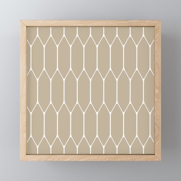 Long Honeycomb Geometric Minimalist Pattern in White and Neutral Flax Mini Art Print Gallery Image 1