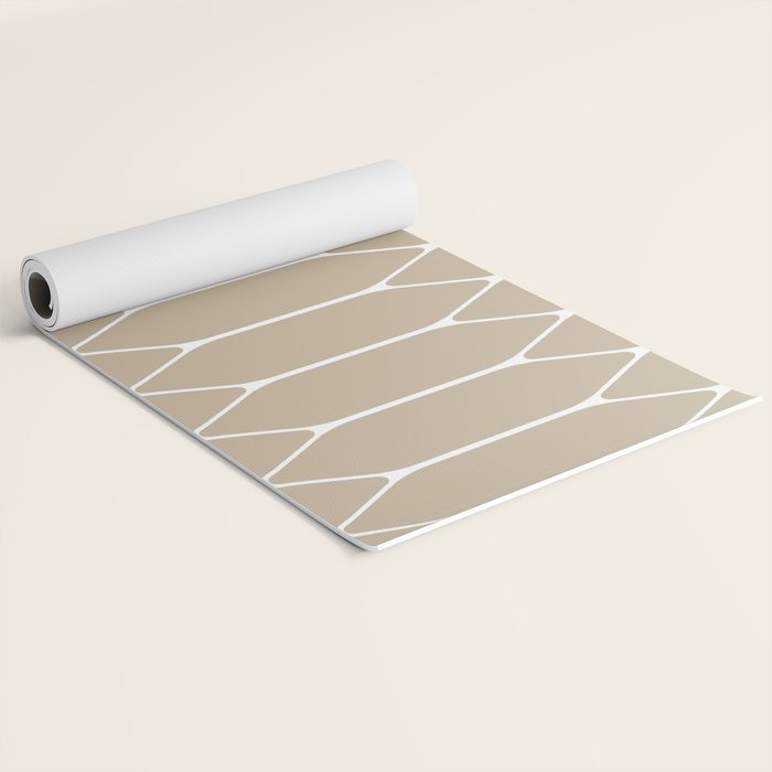 Long Honeycomb Geometric Minimalist Pattern in White and Neutral Flax Yoga Mat Gallery Image 2