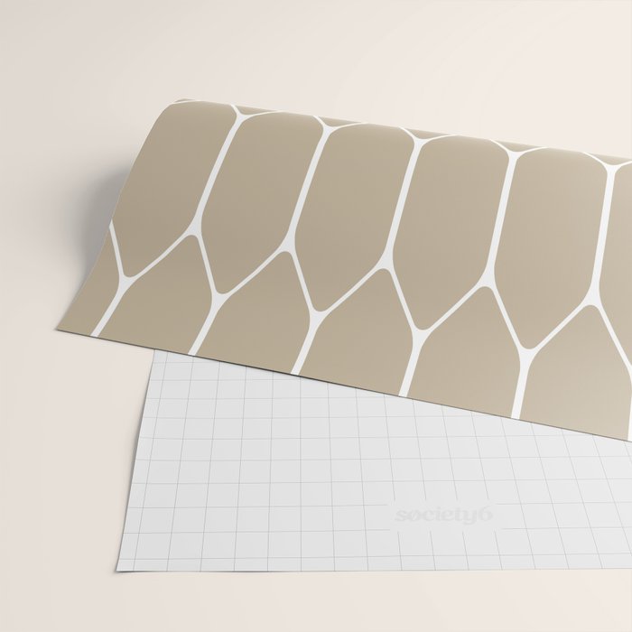 Long Honeycomb Geometric Minimalist Pattern in White and Neutral Flax Wrapping Paper Gallery Image 2