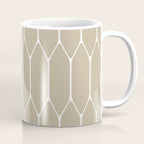 Long Honeycomb Geometric Minimalist Pattern in White and Neutral Flax Coffee Mug Gallery Image 1