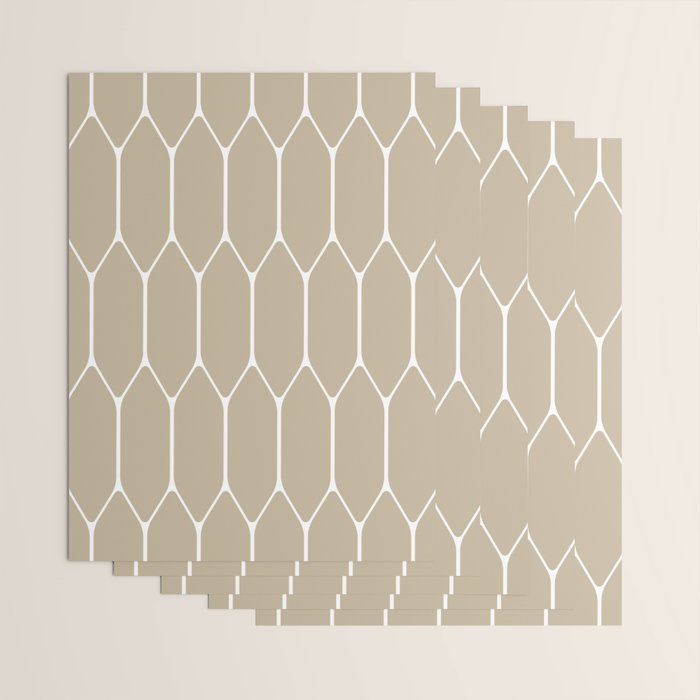 Long Honeycomb Geometric Minimalist Pattern in White and Neutral Flax Wrapping Paper Gallery Image 3
