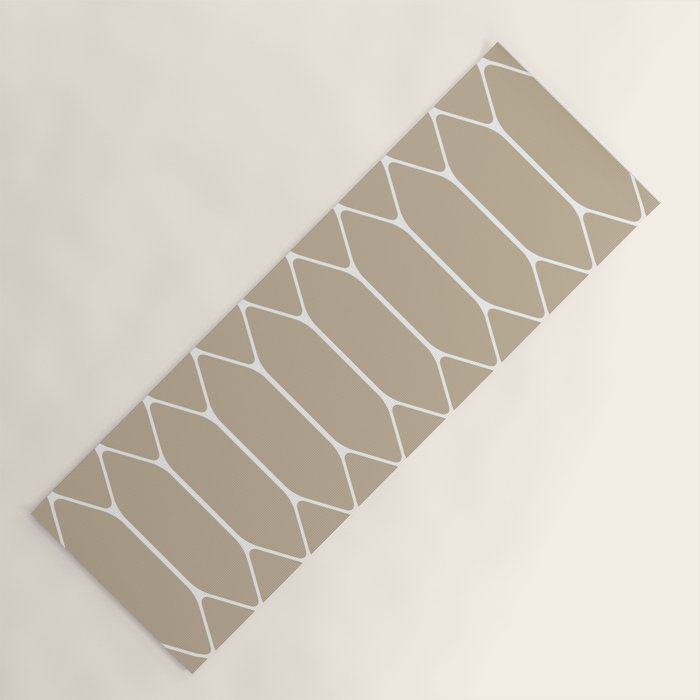 Long Honeycomb Geometric Minimalist Pattern in White and Neutral Flax Yoga Mat Gallery Image 1