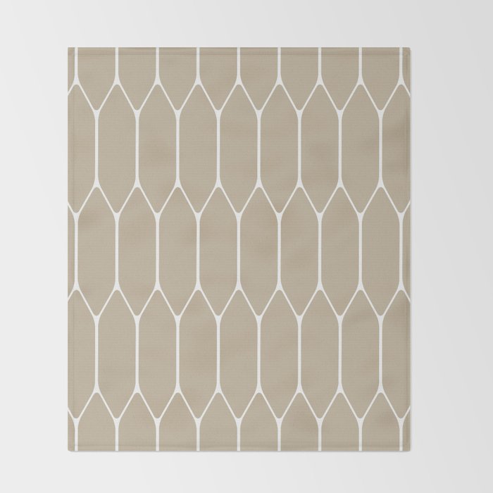Long Honeycomb Geometric Minimalist Pattern in White and Neutral Flax Throw Blanket Gallery Image 2