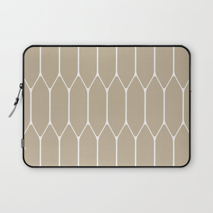 Long Honeycomb Geometric Minimalist Pattern in White and Neutral Flax Laptop Sleeve Gallery Image 1