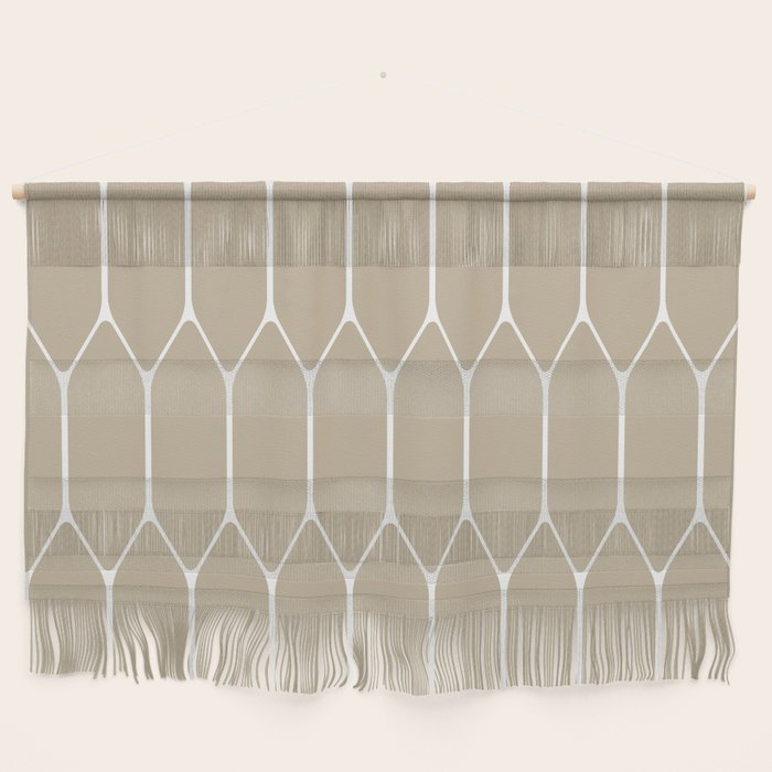 Long Honeycomb Geometric Minimalist Pattern in White and Neutral Flax Wall Hanging Gallery Image 1