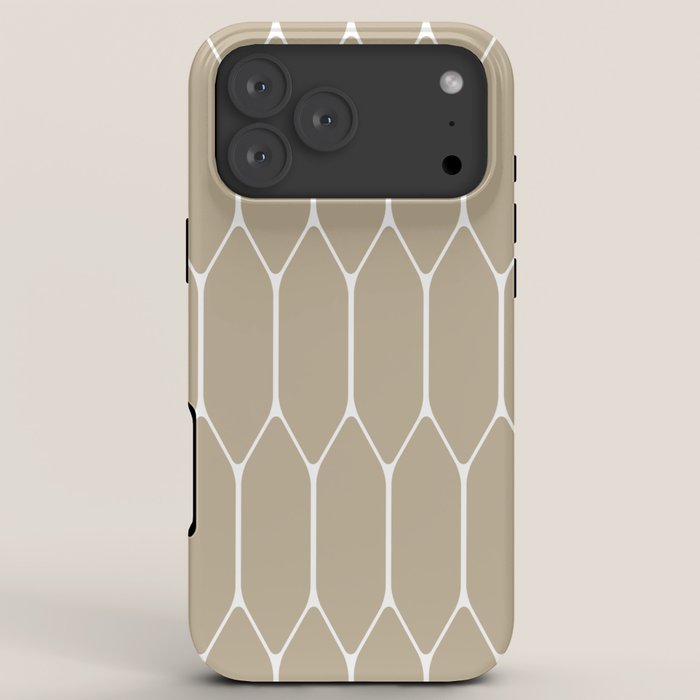 Long Honeycomb Geometric Minimalist Pattern in White and Neutral Flax iPhone Case Gallery Image 8