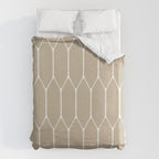 Long Honeycomb Geometric Minimalist Pattern in White and Neutral Flax Duvet Cover Gallery Image 6