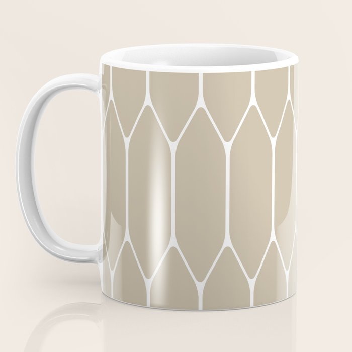 Long Honeycomb Geometric Minimalist Pattern in White and Neutral Flax Coffee Mug Gallery Image 3