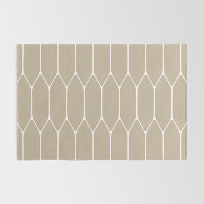 Long Honeycomb Geometric Minimalist Pattern in White and Neutral Flax Rug Gallery Image 2