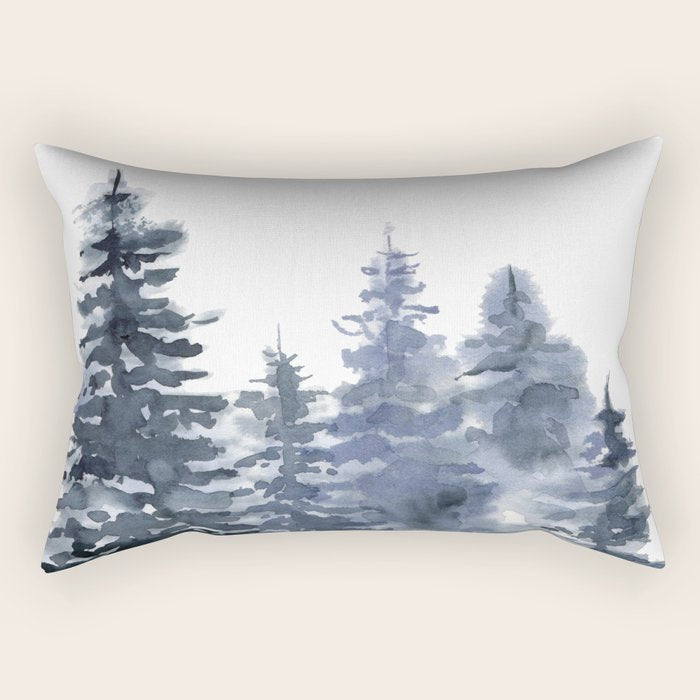 Blue Forest, Abstract Watercolor Rectangular Pillow Gallery Image 1