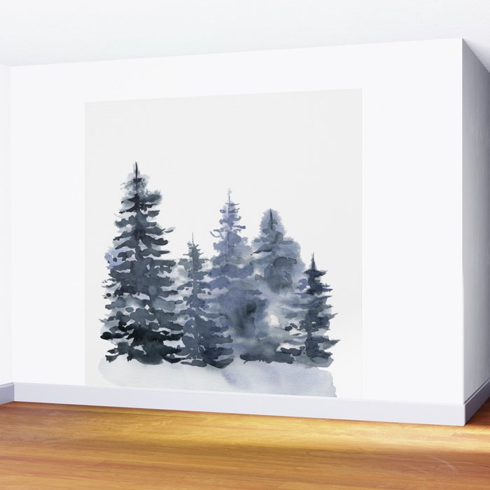 Blue Forest, Abstract Watercolor Wall Mural Gallery Image 2