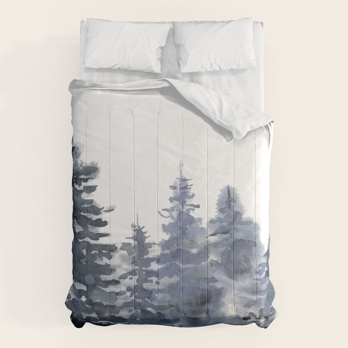 Blue Forest, Abstract Watercolor Comforter Gallery Image 1
