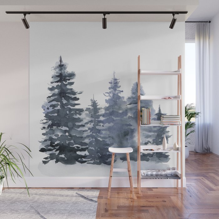 Blue Forest, Abstract Watercolor Wall Mural Gallery Image 1