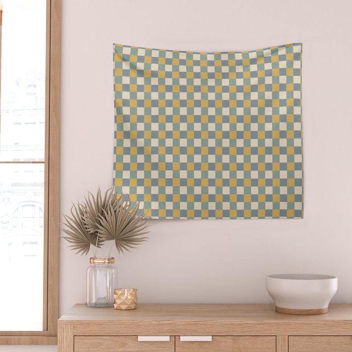 Checkered Multicolor Pattern XXVI Natural Summer Wall Tapestry Gallery Image 2