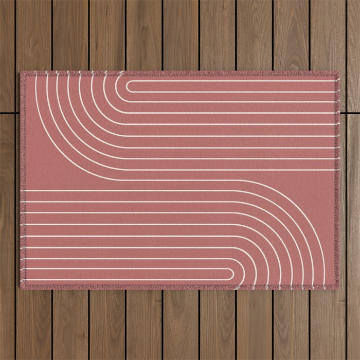 Minimal Line Curvature XXIX Rose Mid Century Modern Arch Abstract Outdoor Rug Gallery Image 1