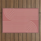 Minimal Line Curvature XXIX Rose Mid Century Modern Arch Abstract Outdoor Rug Gallery Image 1