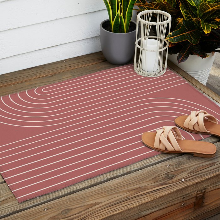 Minimal Line Curvature XXIX Rose Mid Century Modern Arch Abstract Outdoor Rug Gallery Image 2