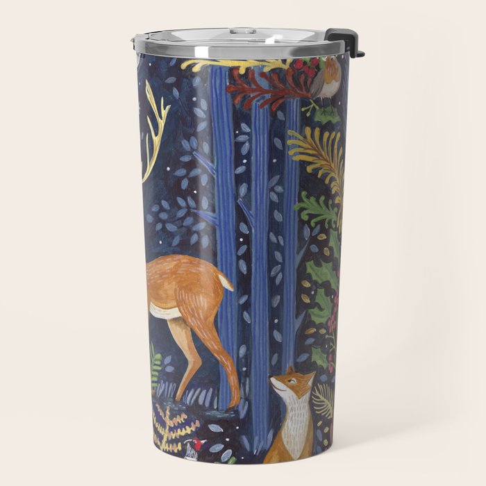 Woodland Animals in Dark Forest Travel Mug Gallery Image 2