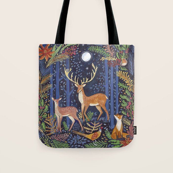 Woodland Animals in Dark Forest Tote Bag Gallery Image 1