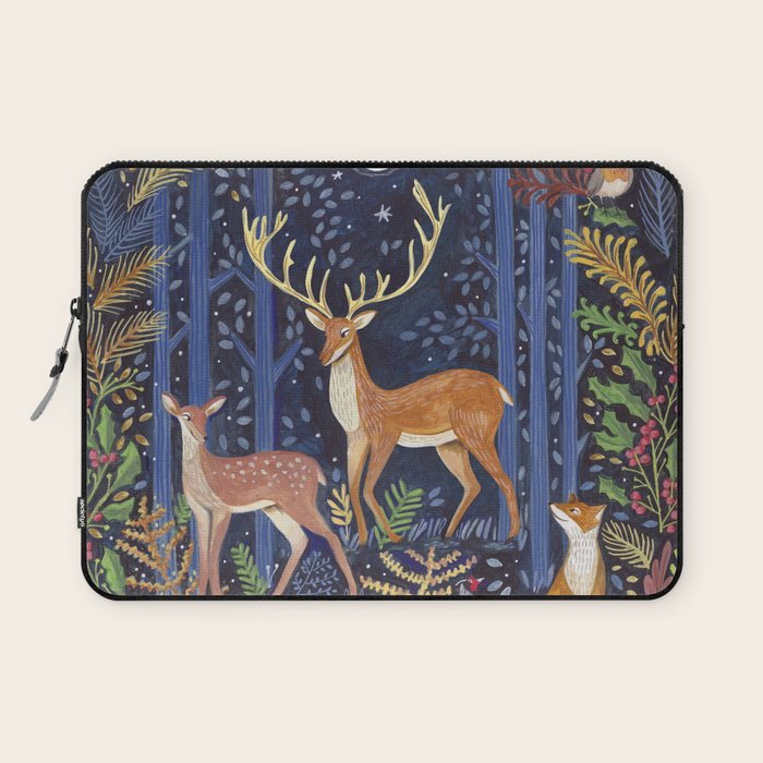 Woodland Animals in Dark Forest Laptop Sleeve Gallery Image 1