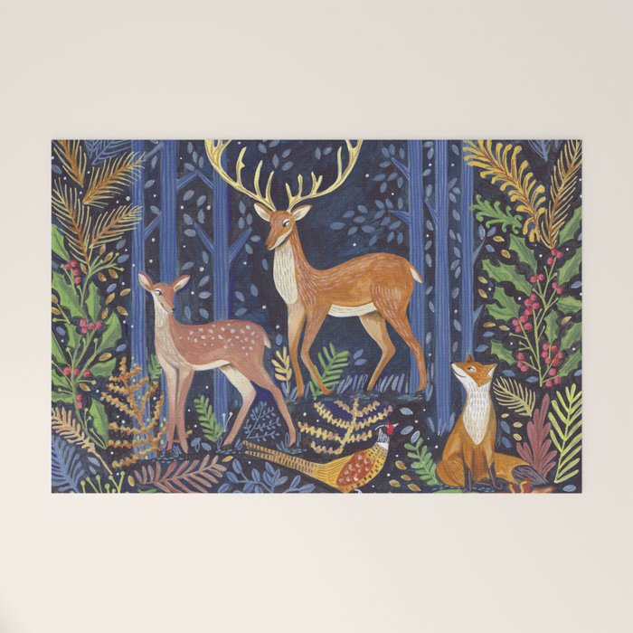 Woodland Animals in Dark Forest Welcome Mat Gallery Image 1