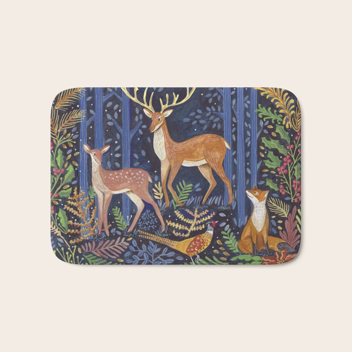 Woodland Animals in Dark Forest Bath Mat Gallery Image 1