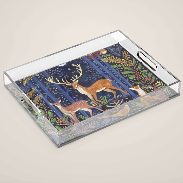 Woodland Animals in Dark Forest Acrylic Tray Gallery Image 1