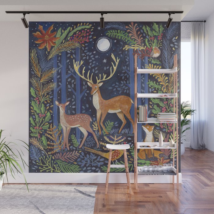 Woodland Animals in Dark Forest Wall Mural Gallery Image 1