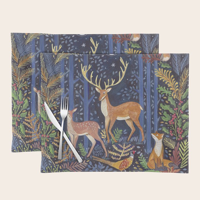Woodland Animals in Dark Forest Placemat Gallery Image 1