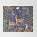 Woodland Animals in Dark Forest Throw Blanket Gallery Image 2