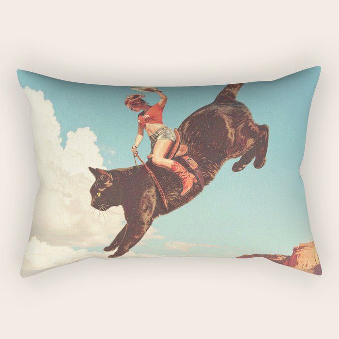 Meehaw - Rodeo Cat Cowgirl Bronc Rectangular Pillow Gallery Image 1
