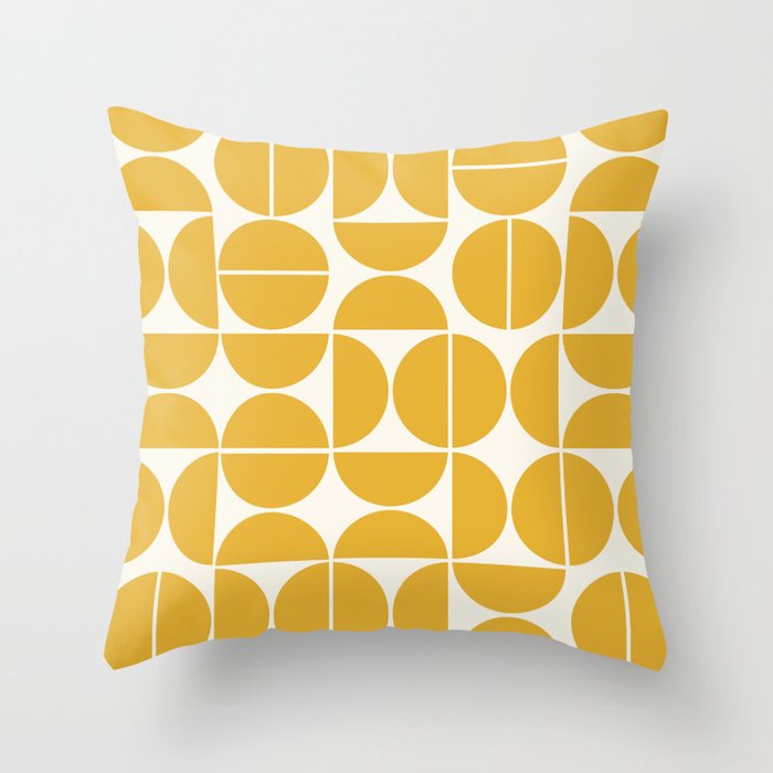 Mid Century Modern Bauhaus Pattern Yellow Throw Pillow Gallery Image 6