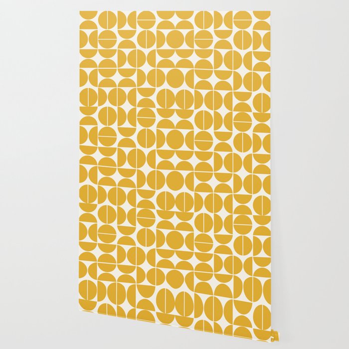 Mid Century Modern Bauhaus Pattern Yellow Wallpaper Gallery Image 2