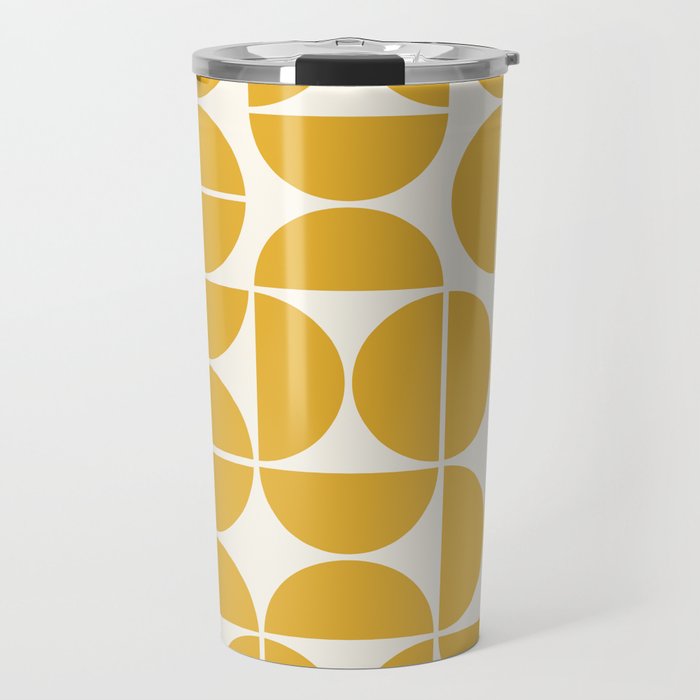 Mid Century Modern Bauhaus Pattern Yellow Travel Mug Gallery Image 1