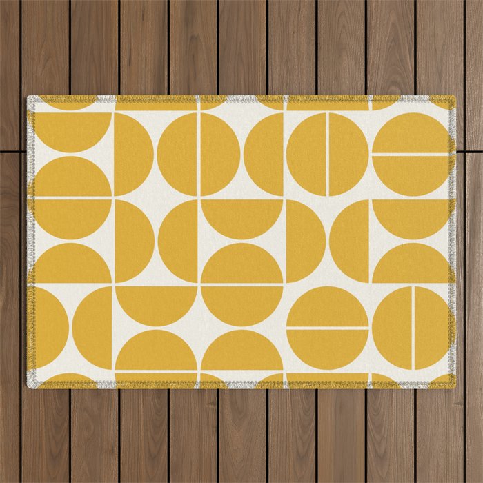Mid Century Modern Bauhaus Pattern Yellow Outdoor Rug Gallery Image 1