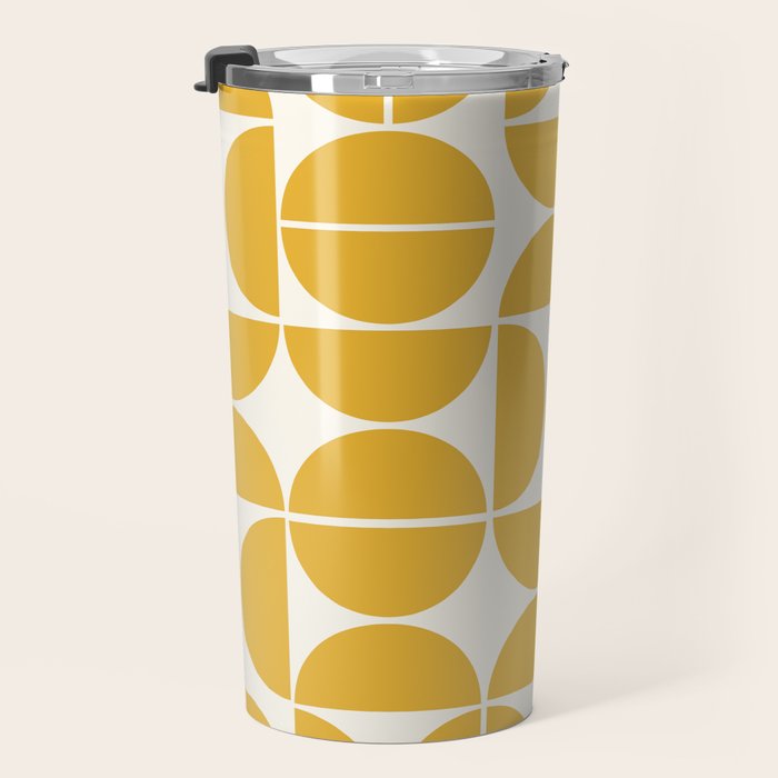 Mid Century Modern Bauhaus Pattern Yellow Travel Mug Gallery Image 3