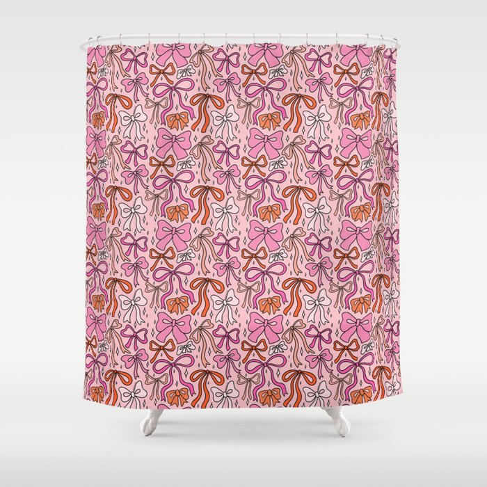 Pink Bow Print Shower Curtain Gallery Image 1