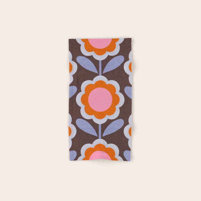 HELLO BOLD RETRO DAISY FLOWERS PATTERN IN BLOOM 3. BROWN Bath Towel Gallery Image 1