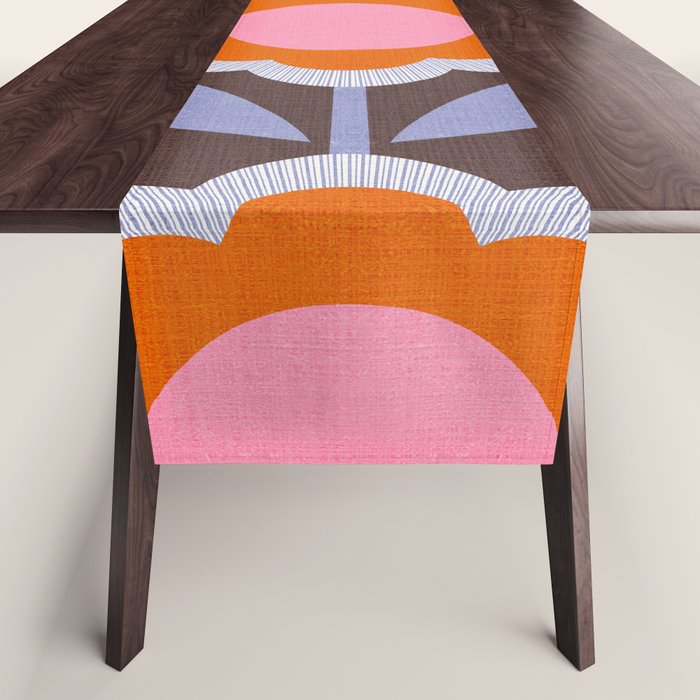 HELLO BOLD RETRO DAISY FLOWERS PATTERN IN BLOOM 3. BROWN Table Runner Gallery Image 1