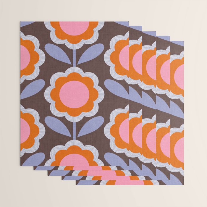 HELLO BOLD RETRO DAISY FLOWERS PATTERN IN BLOOM 3. BROWN Wrapping Paper Gallery Image 3