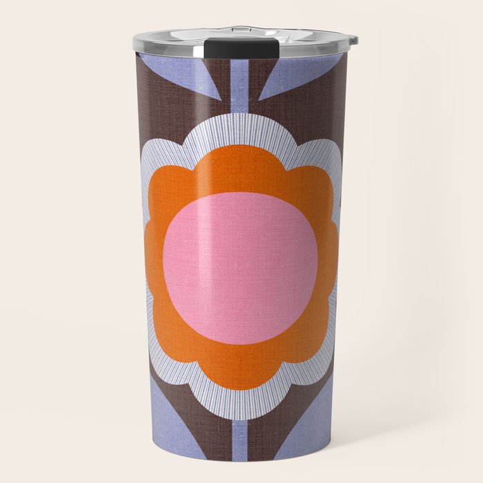 HELLO BOLD RETRO DAISY FLOWERS PATTERN IN BLOOM 3. BROWN Travel Mug Gallery Image 1
