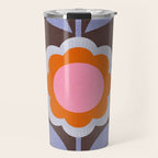 HELLO BOLD RETRO DAISY FLOWERS PATTERN IN BLOOM 3. BROWN Travel Mug Gallery Image 1