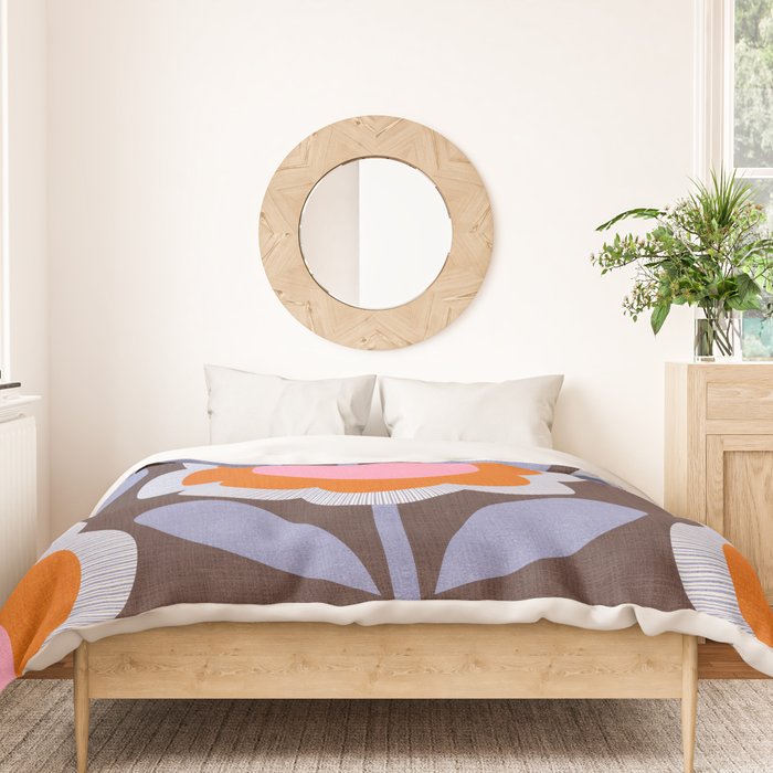 HELLO BOLD RETRO DAISY FLOWERS PATTERN IN BLOOM 3. BROWN Duvet Cover Gallery Image 3