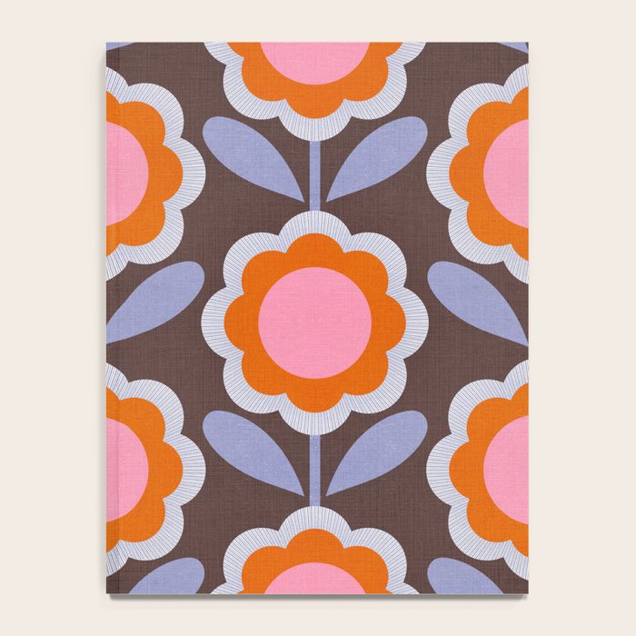 HELLO BOLD RETRO DAISY FLOWERS PATTERN IN BLOOM 3. BROWN Notebook Gallery Image 4