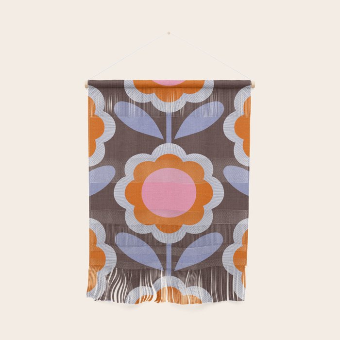 HELLO BOLD RETRO DAISY FLOWERS PATTERN IN BLOOM 3. BROWN Wall Hanging Gallery Image 1